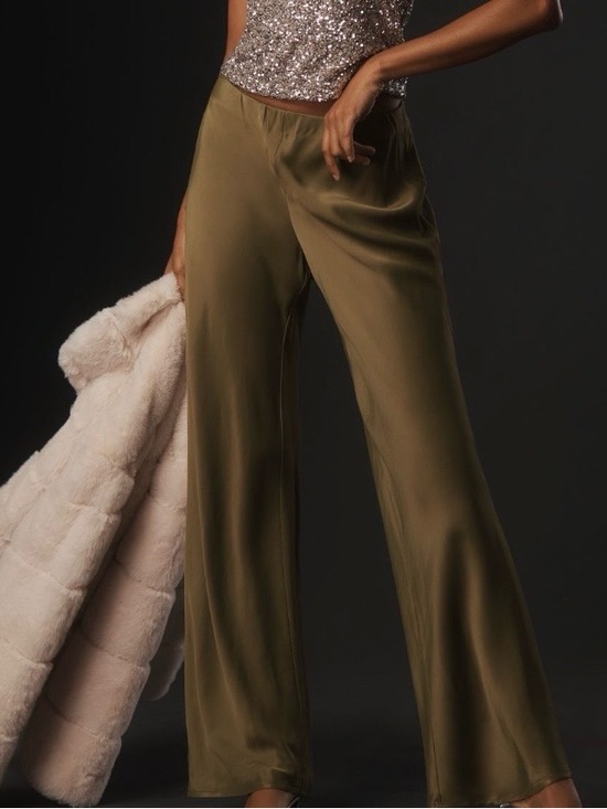 Anthropologie Pants - NWT Anthropologie The Tilda Olive Satin Wide-Leg Pants